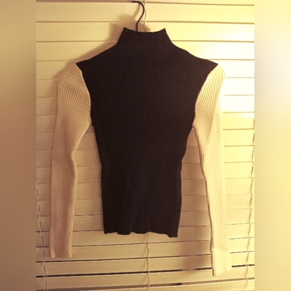 Zara Black and Cream Turtleneck Sweater